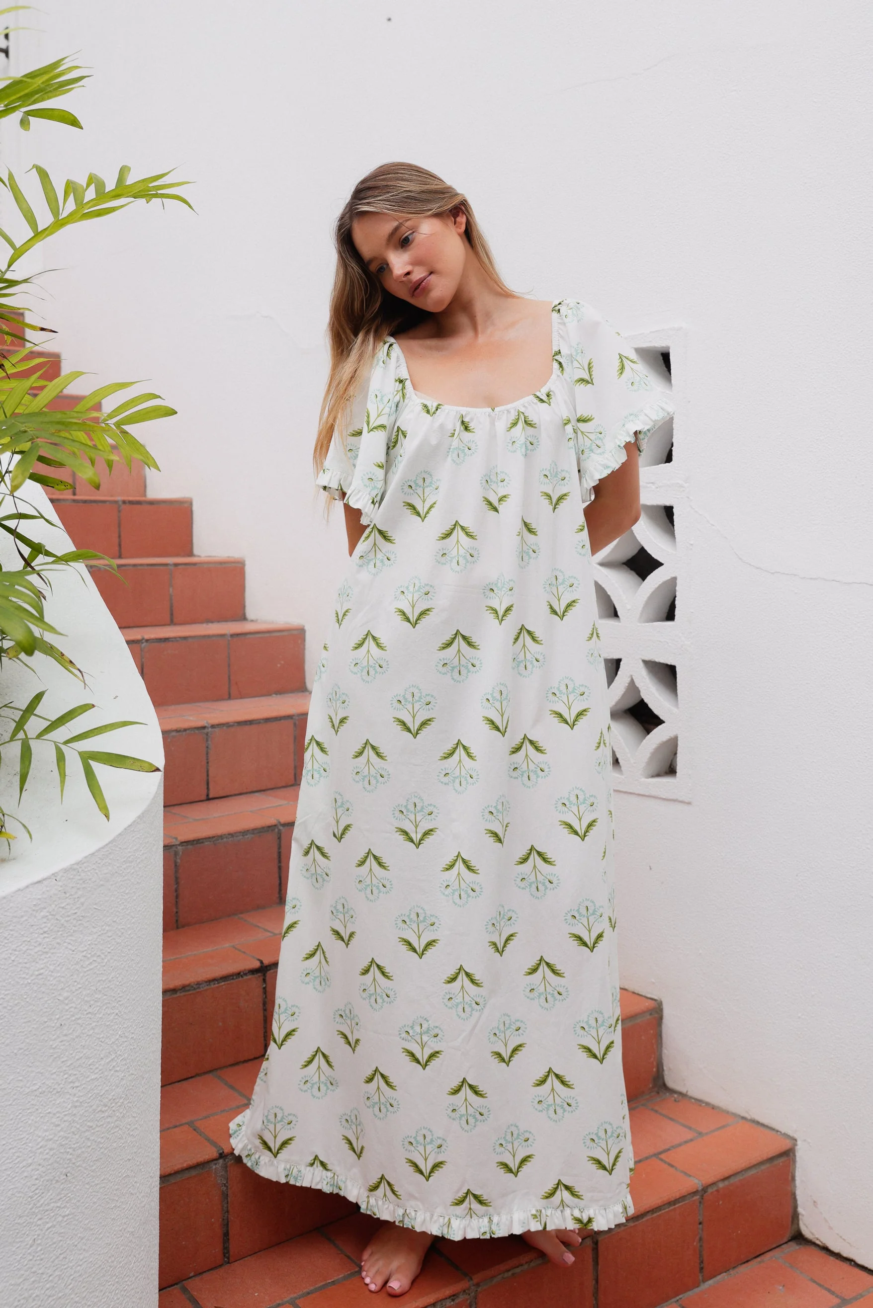 Betty Lounge Dress - Long - Cotton Modal - Dandelion - Image 3