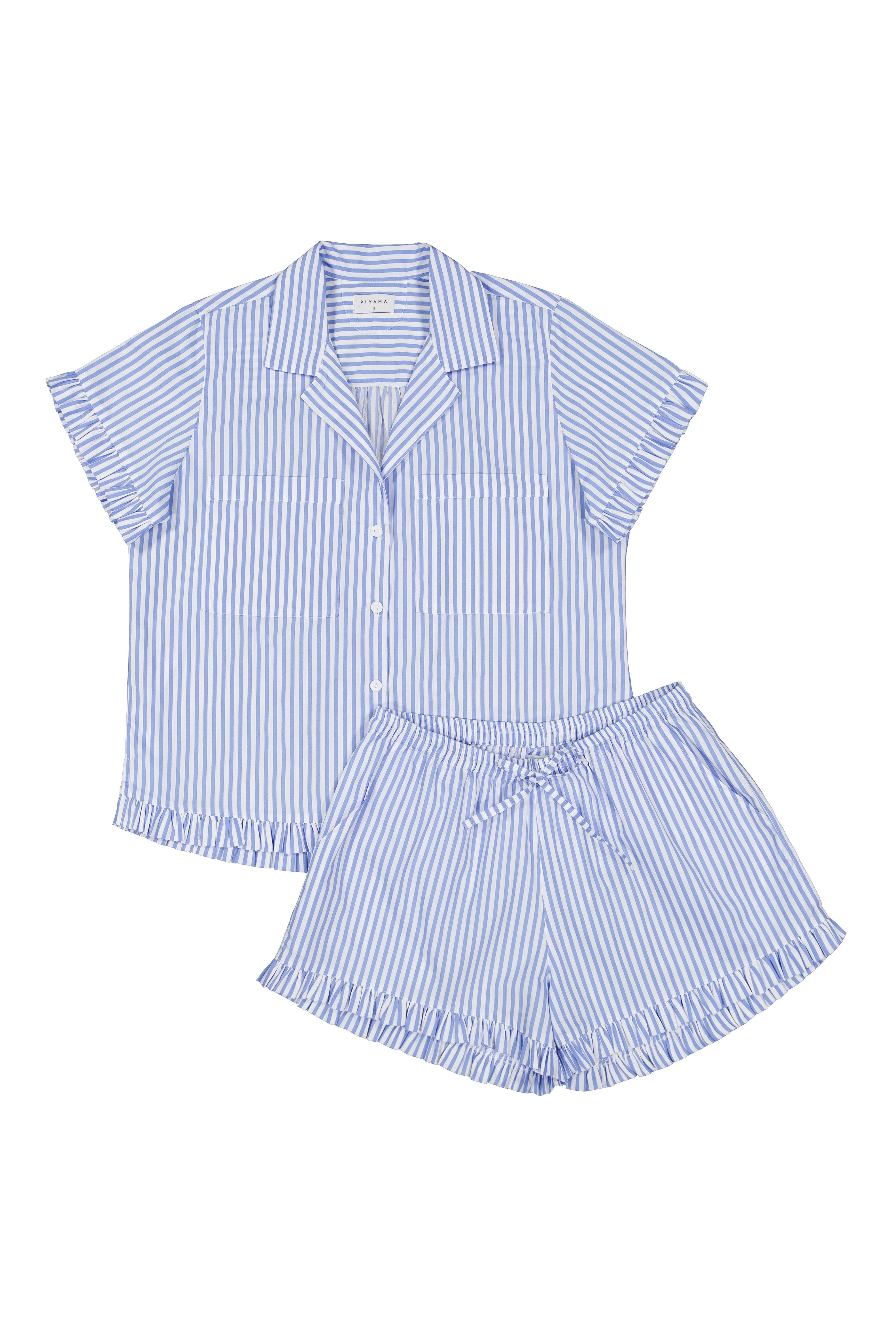 Felicity Frill Set - Cotton - Pinstripe Blue - Image 3