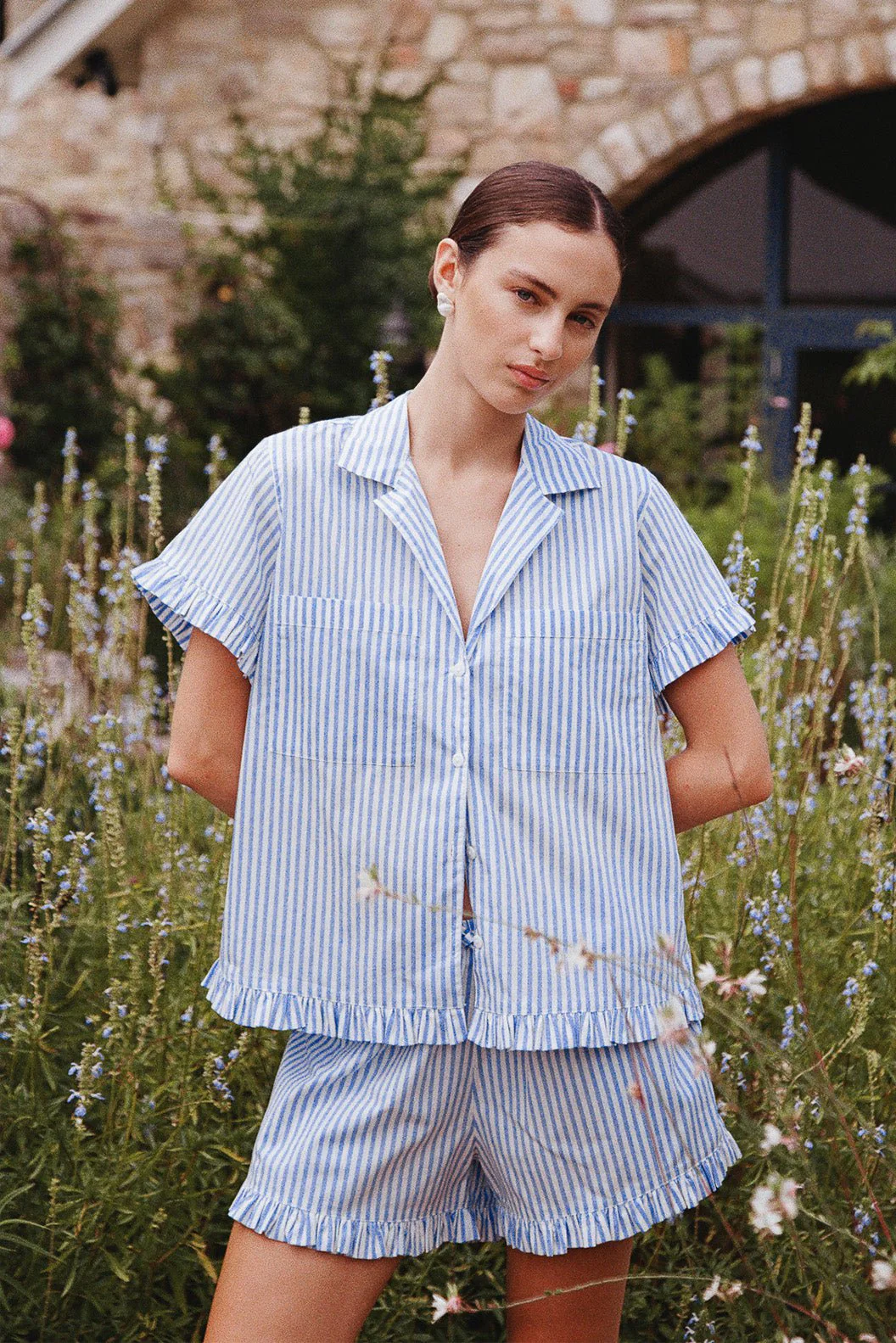 Felicity Frill Set - Cotton - Pinstripe Blue - Image 4