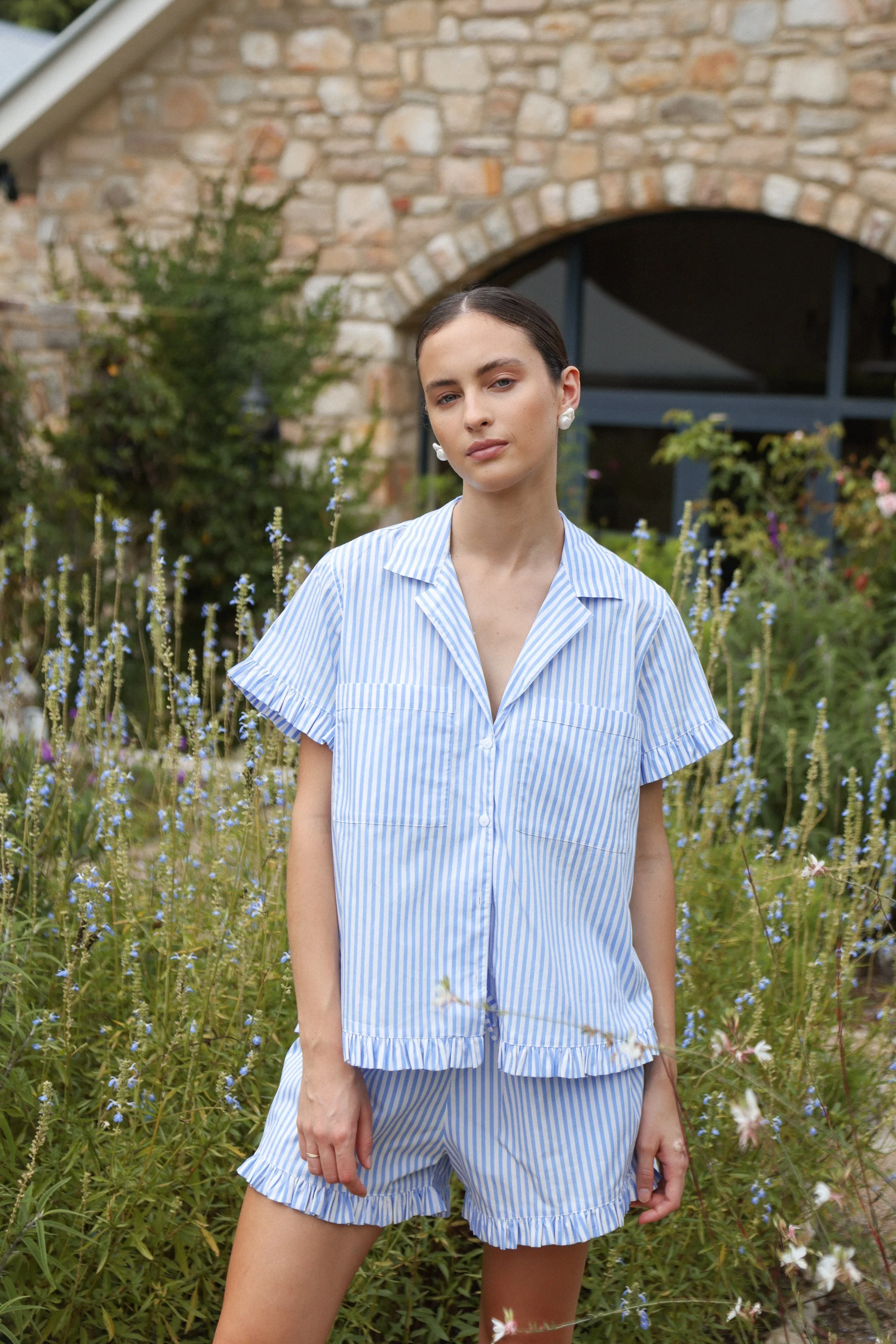 Felicity Frill Set - Cotton - Pinstripe Blue - Image 7