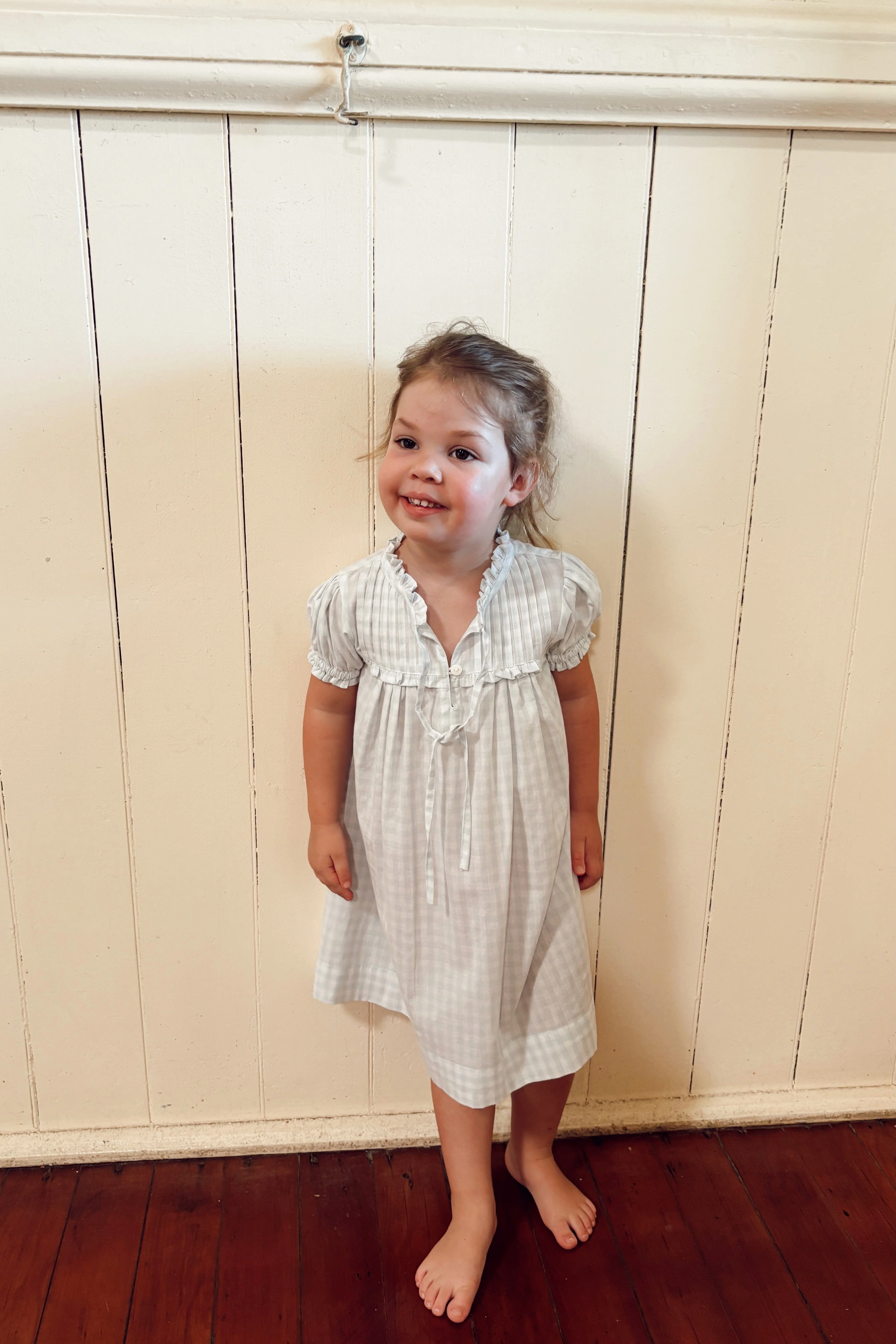 Girls Lounge Dress - Gingham Pale Blue - Image 6