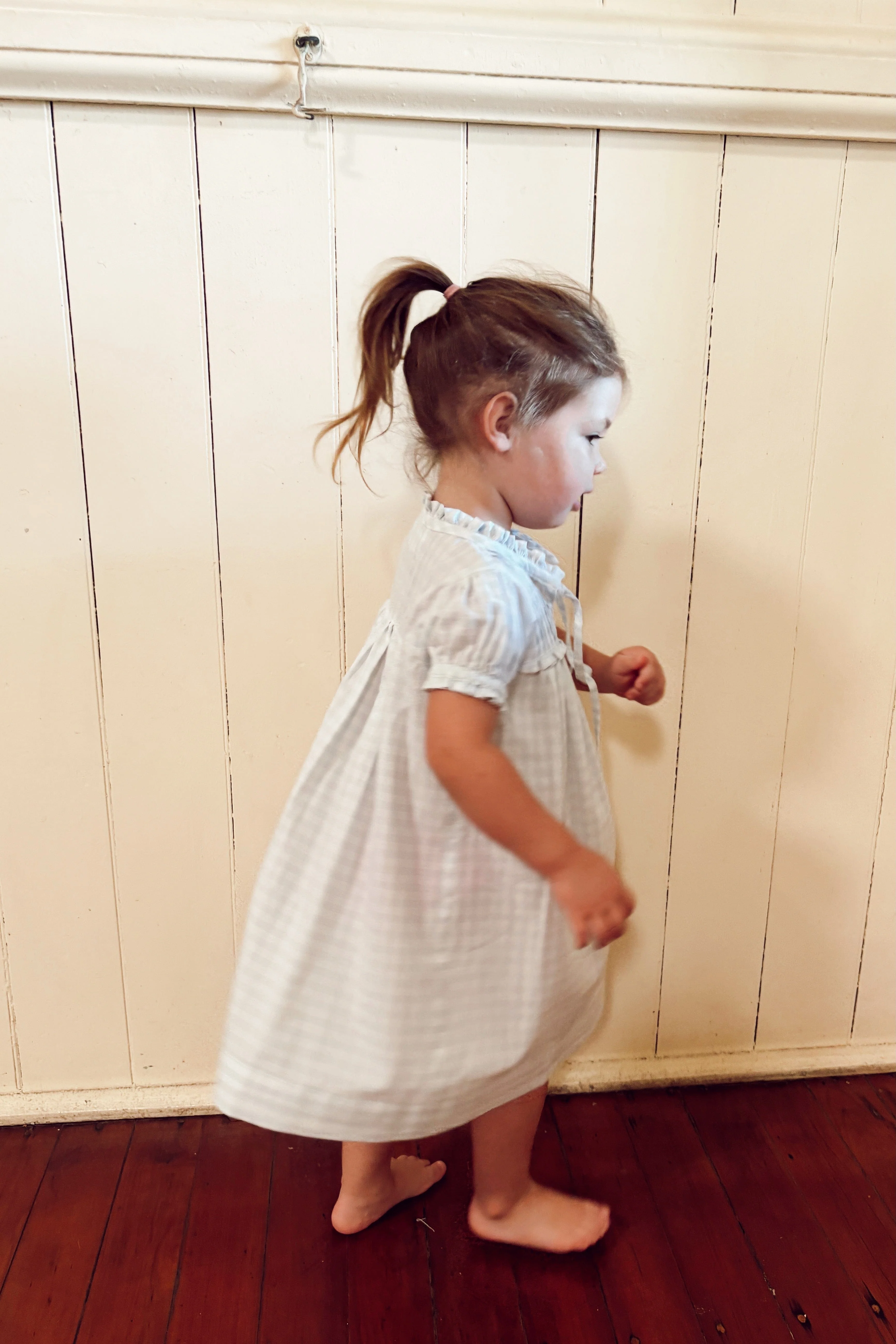 Girls Lounge Dress - Gingham Pale Blue - Image 7