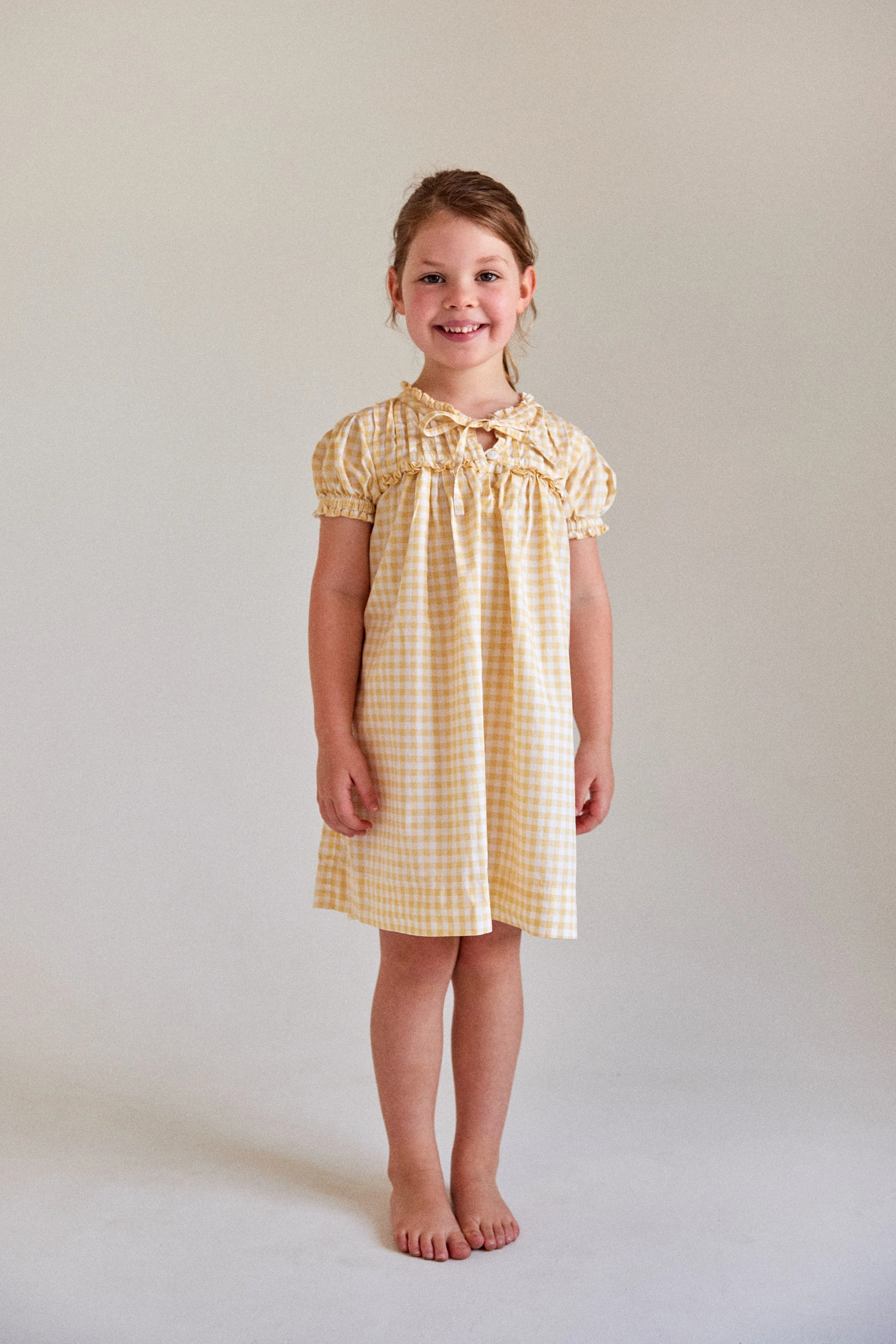 Girls Lounge Dress - Gingham Yellow - Image 3