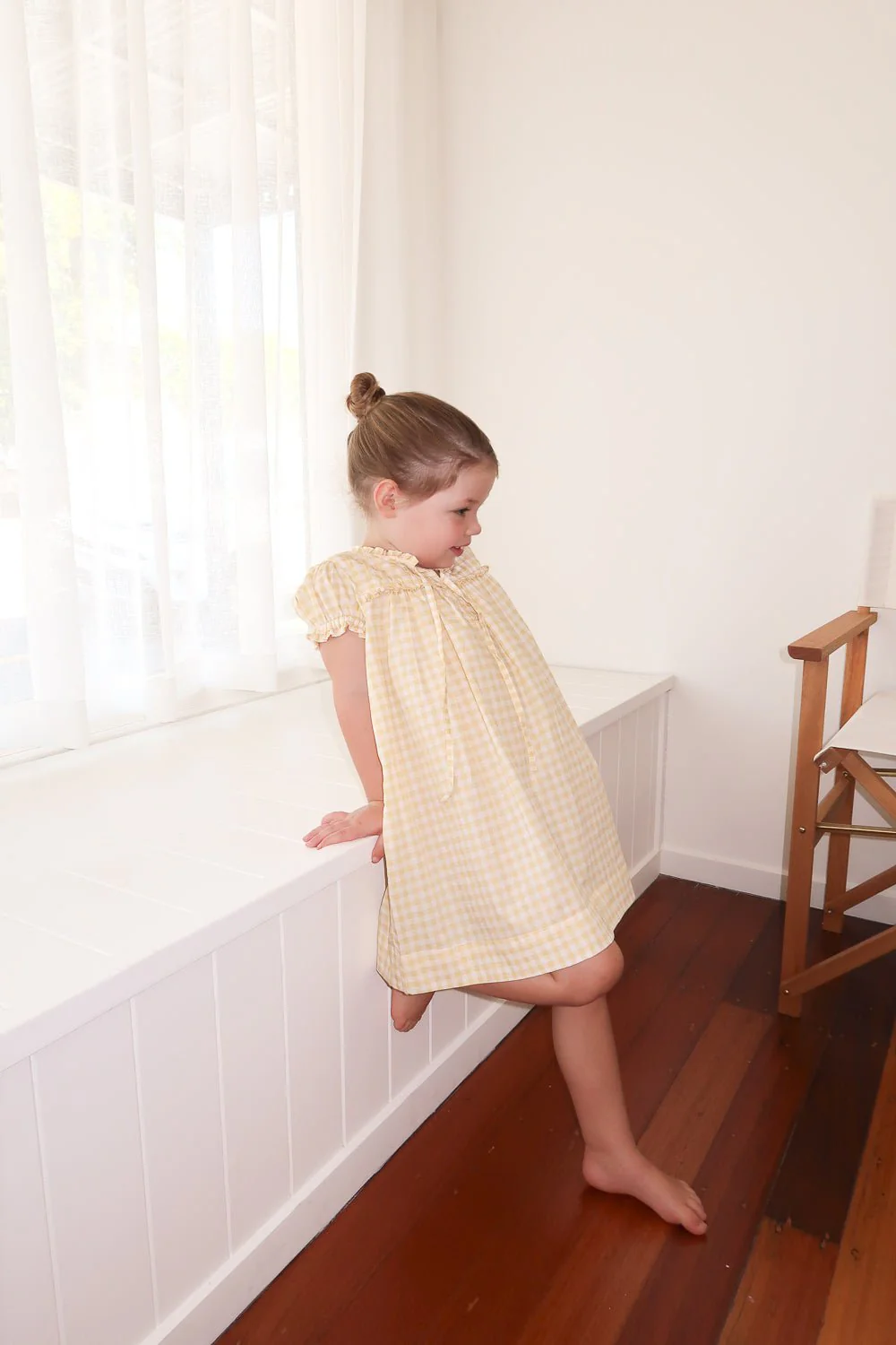 Girls Lounge Dress - Gingham Yellow - Image 5