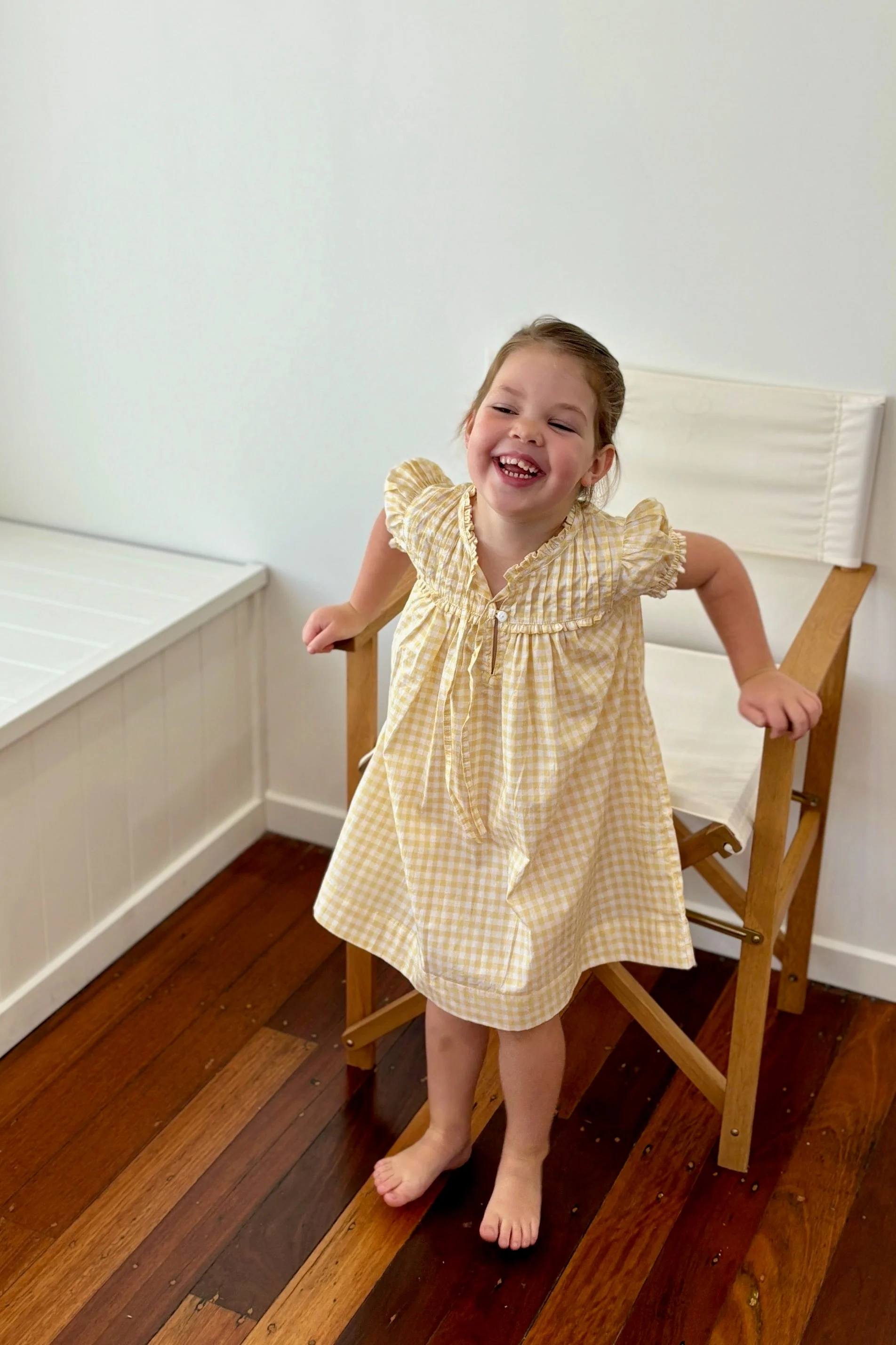 Girls Lounge Dress - Gingham Yellow - Image 6