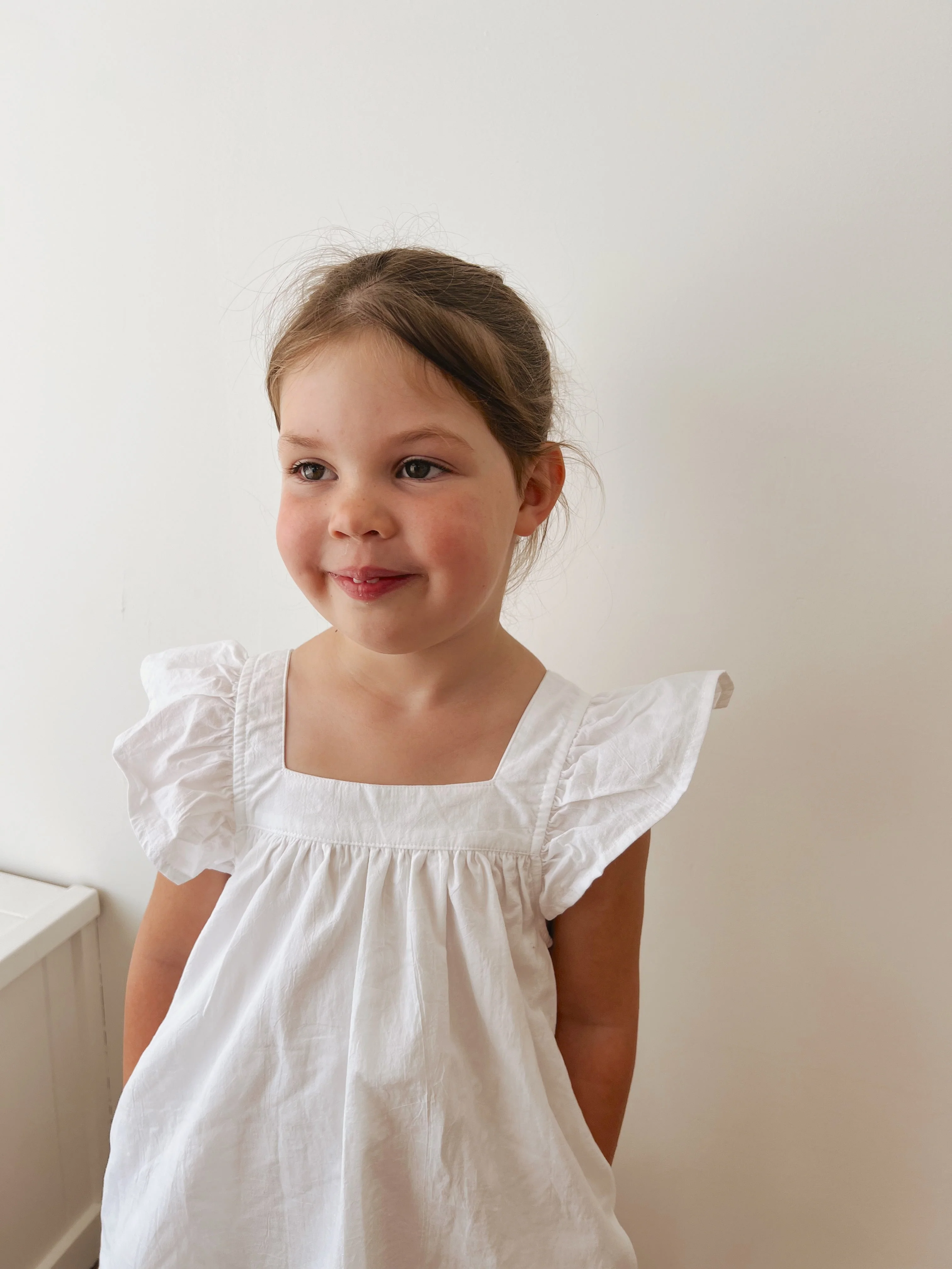 Girls Harriet Lounge Dress - White Washed Cotton - Image 3