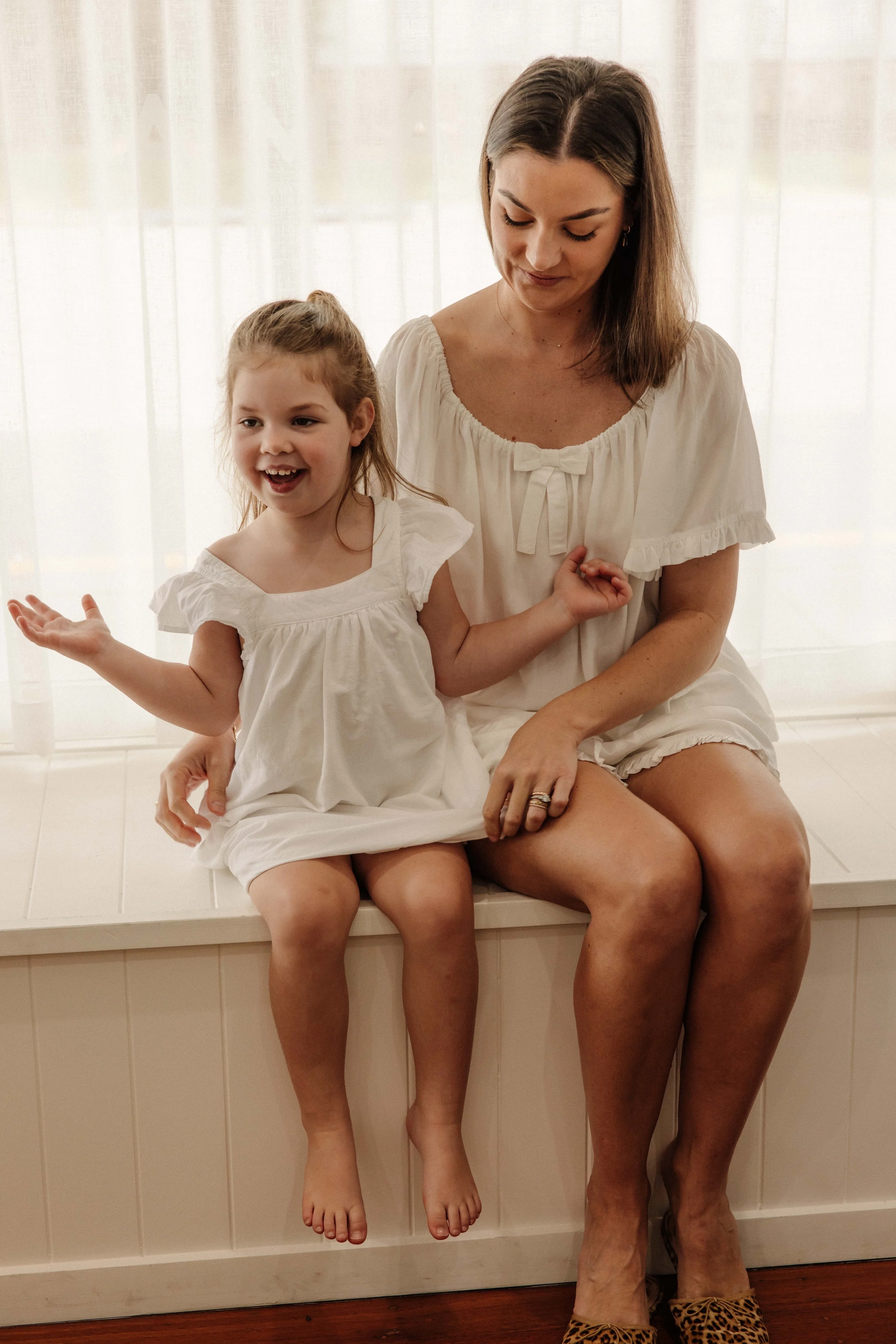 Girls Harriet Lounge Dress - White Washed Cotton - Image 6