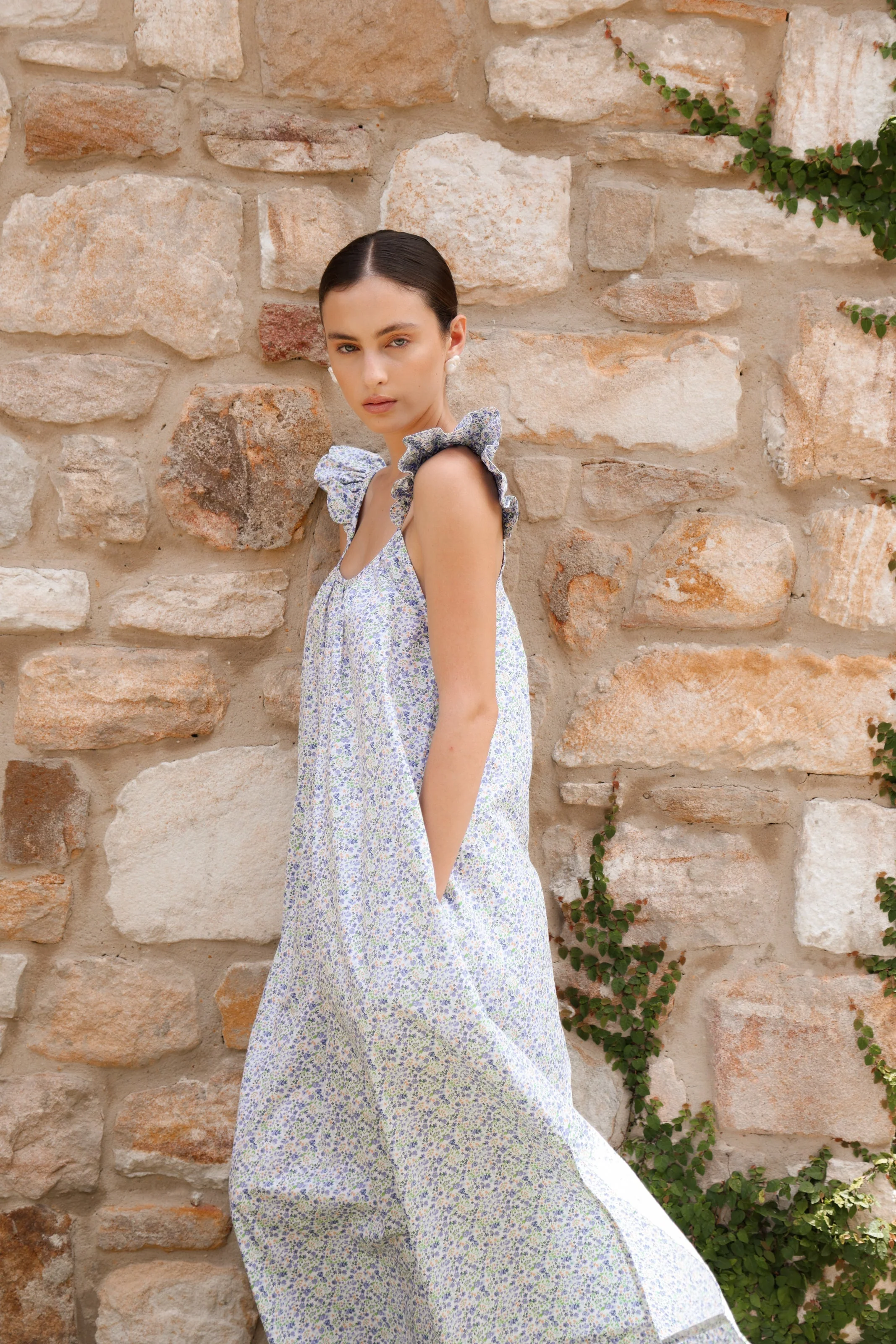 Indah Wing Nightie - Long - Floret Blue - Image 4