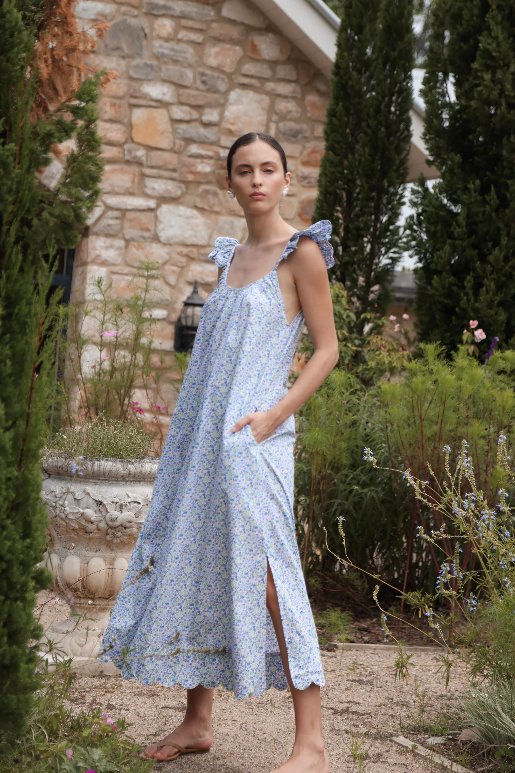 Indah Wing Nightie - Long - Floret Blue - Image 7