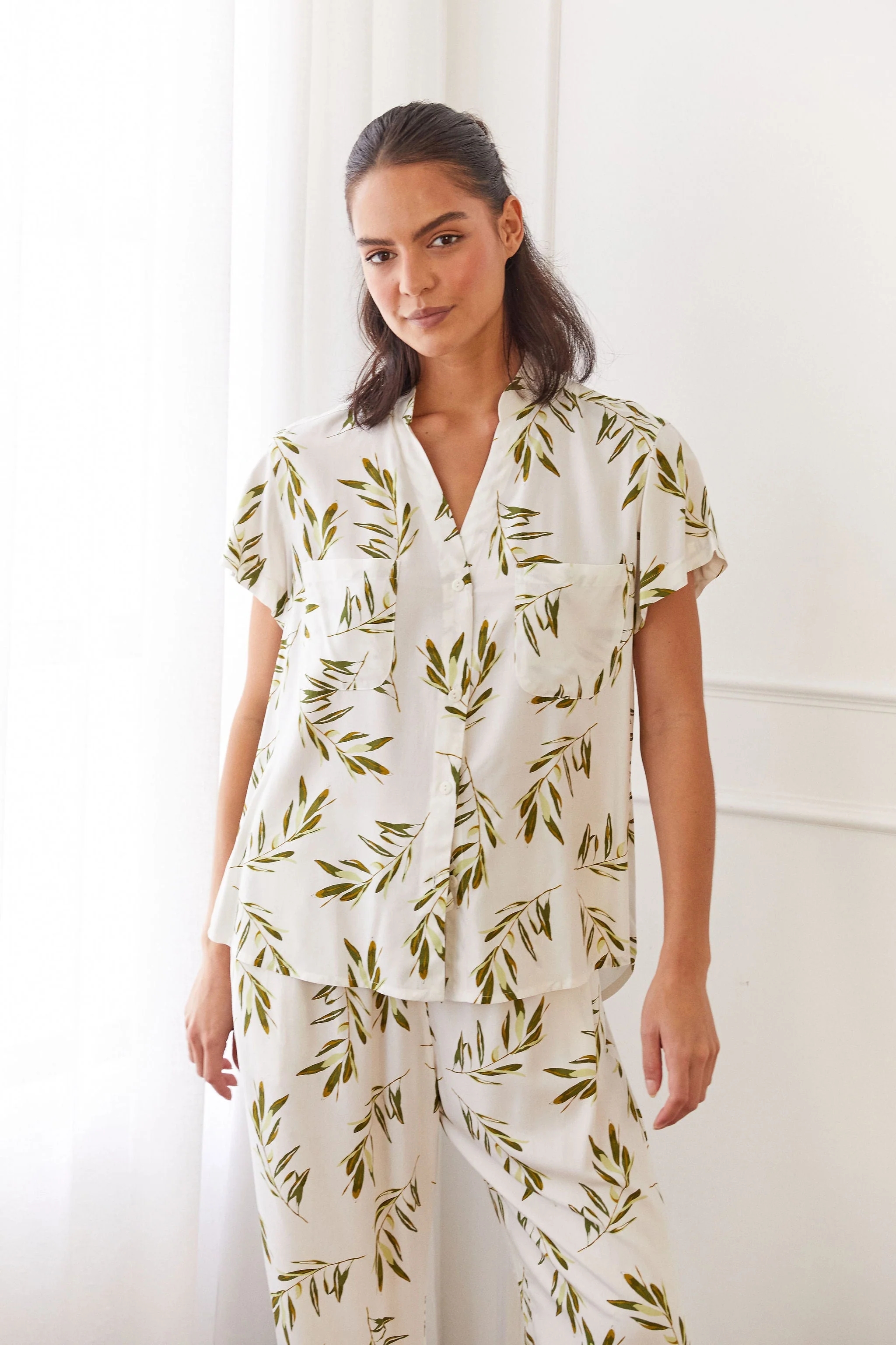 Maggie Pajama Set - Long Pants - Olive Leaf - Image 3