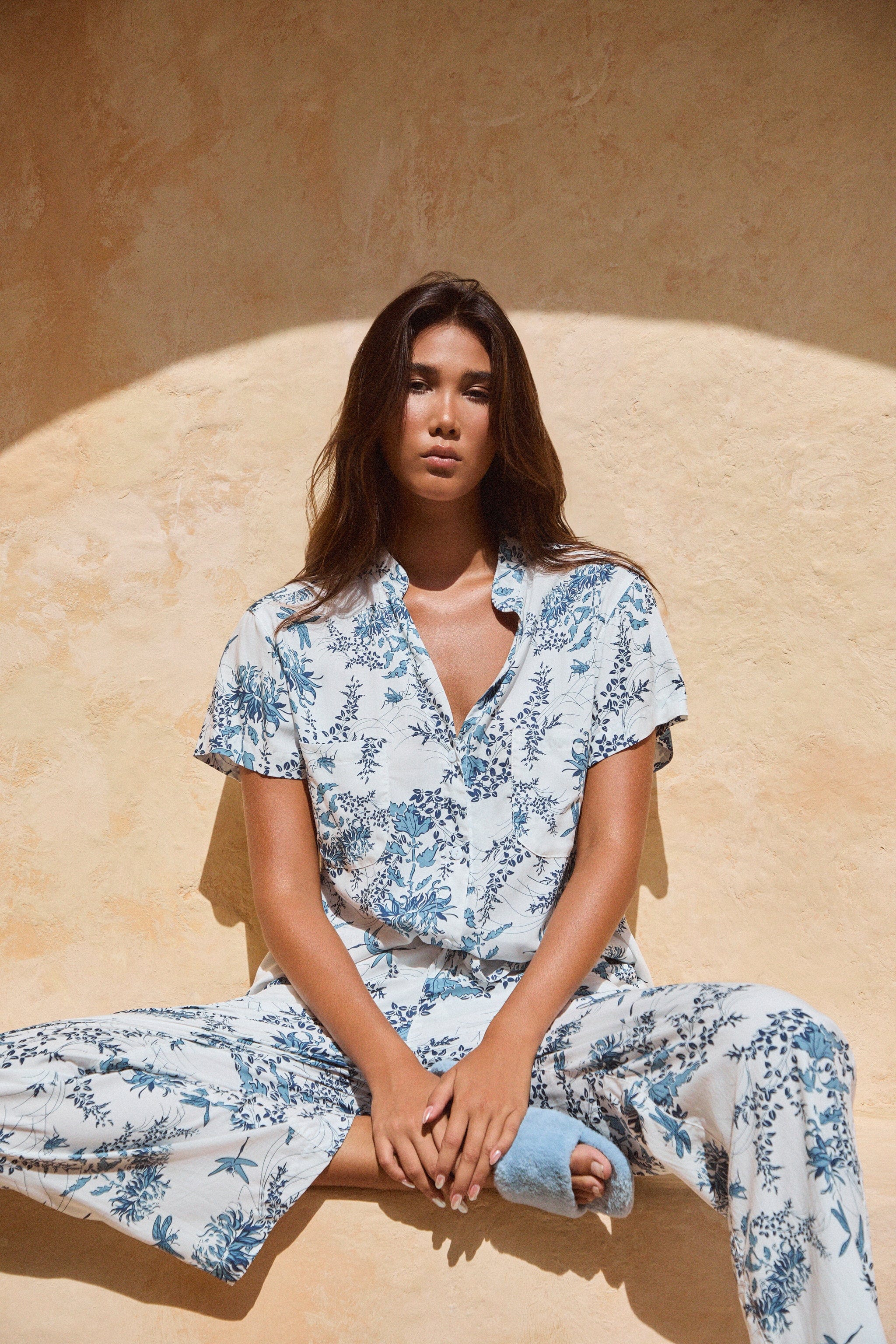 Maggie Pajama Set - Long Pants - Summer Toile - Aegean Blue - Image 4