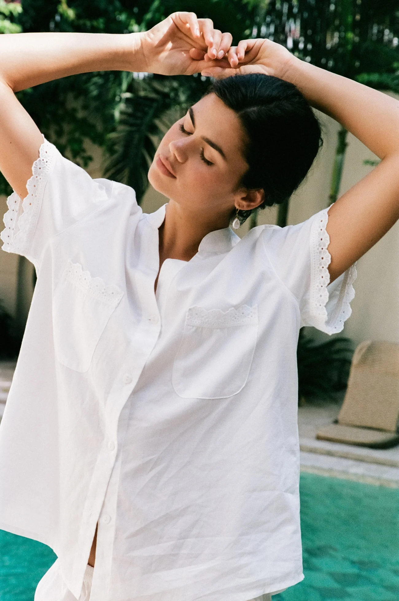 Maggie Pyjama Set - Bridal - Cotton Modal - Off White + Daisy Trim - Image 3