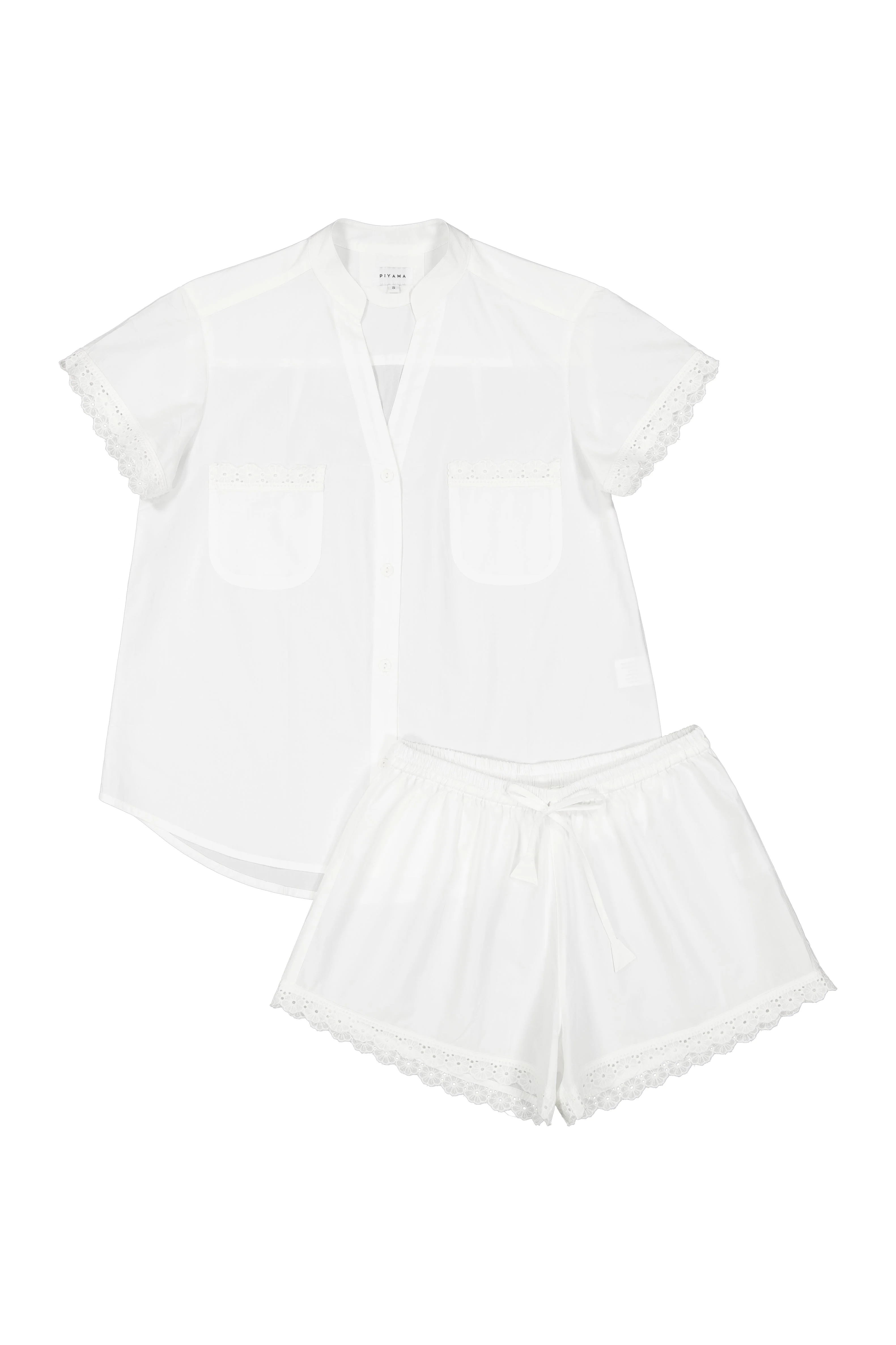 Maggie Pyjama Set - Bridal - Cotton Modal - Off White + Daisy Trim - Image 5