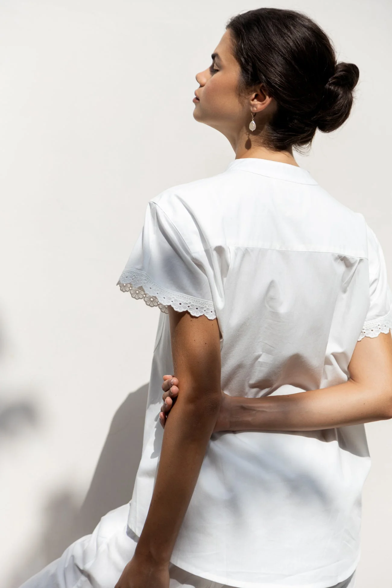 Maggie Pyjama Set - Bridal - Cotton Modal - Off White + Daisy Trim - Image 6