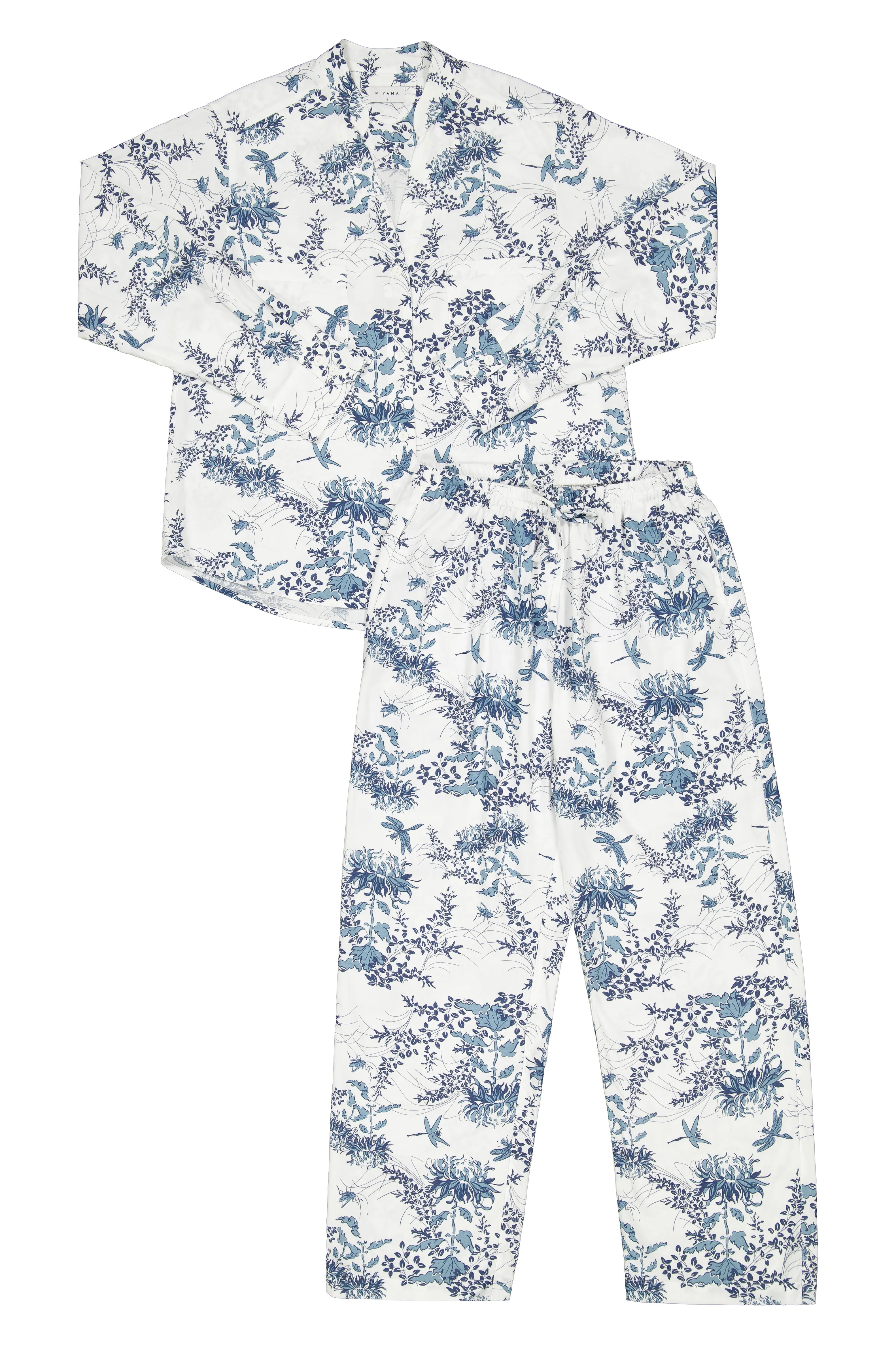 Maggie Pyjama Set - Long - Summer Toile - Aegean Blue - Image 3