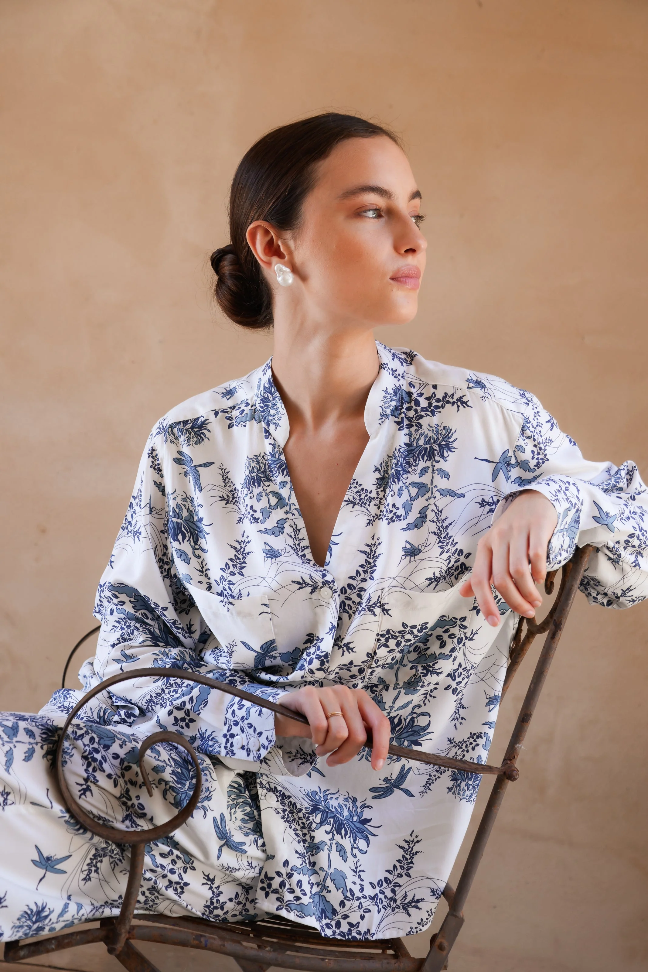 Maggie Pyjama Set - Long - Summer Toile - Aegean Blue - Image 4