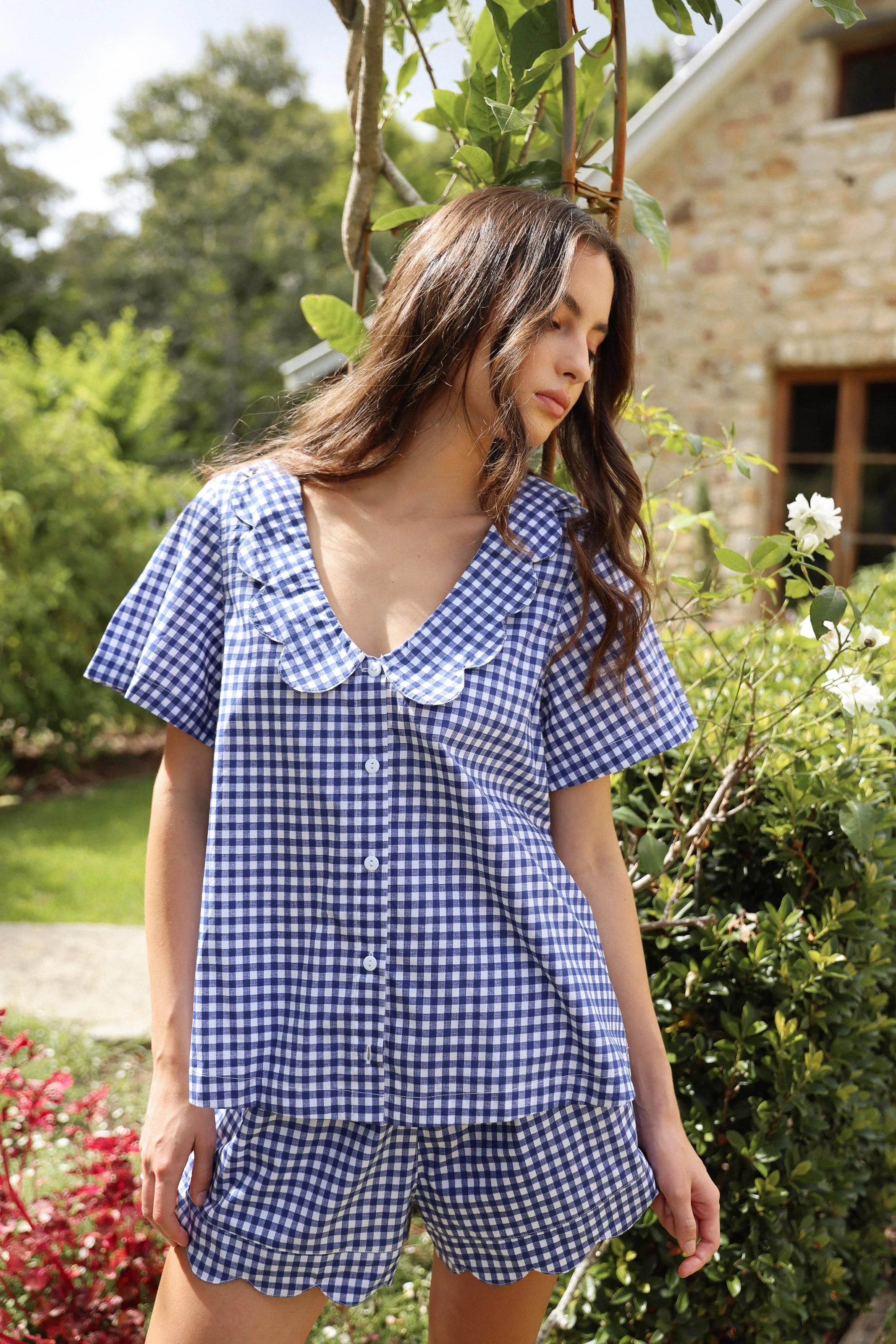 Penelope Sleep Set - Gingham - Navy - Image 4