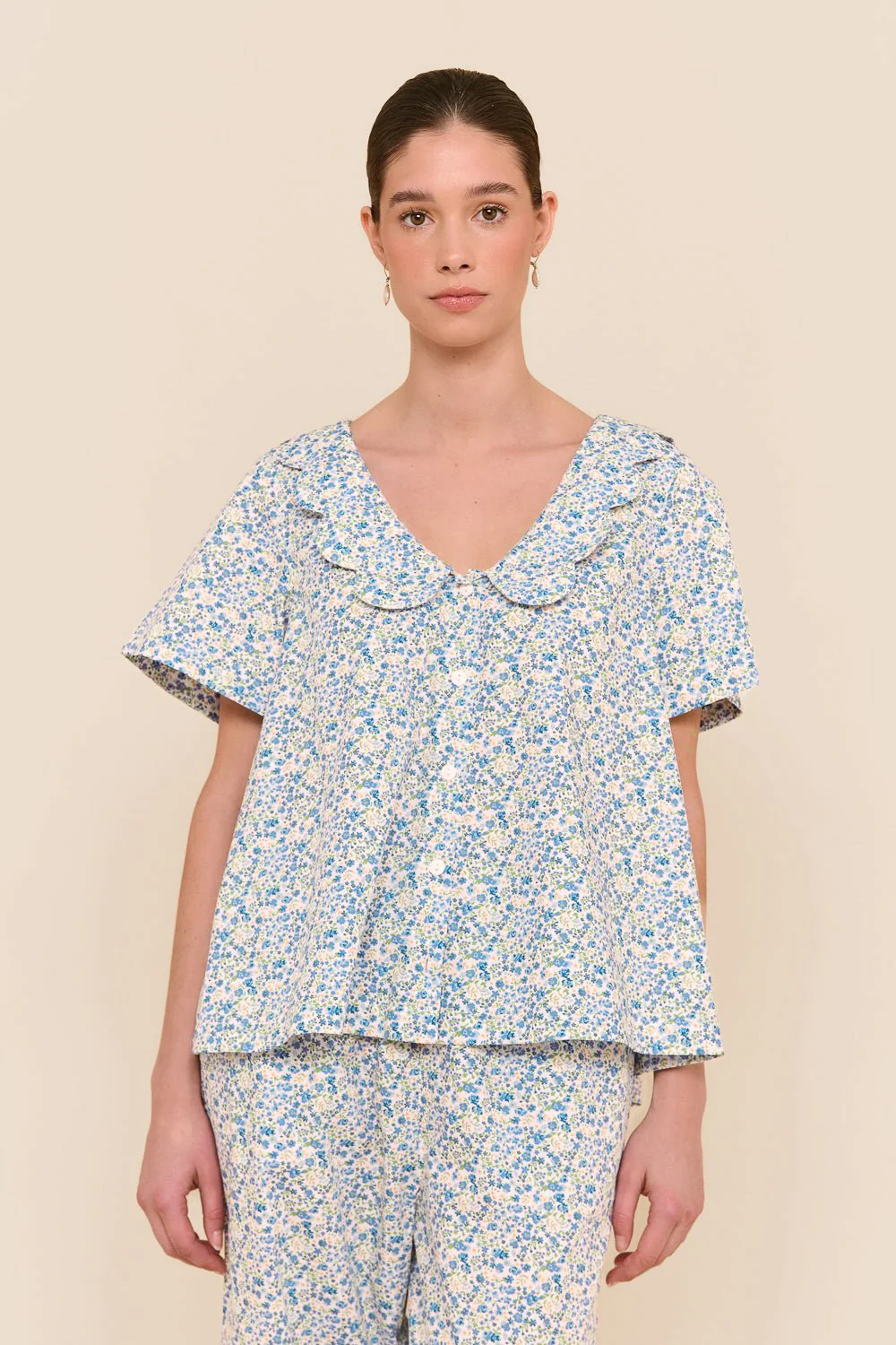 Penelope Sleep Set - Pants - Cotton - Floret Blue - Image 3