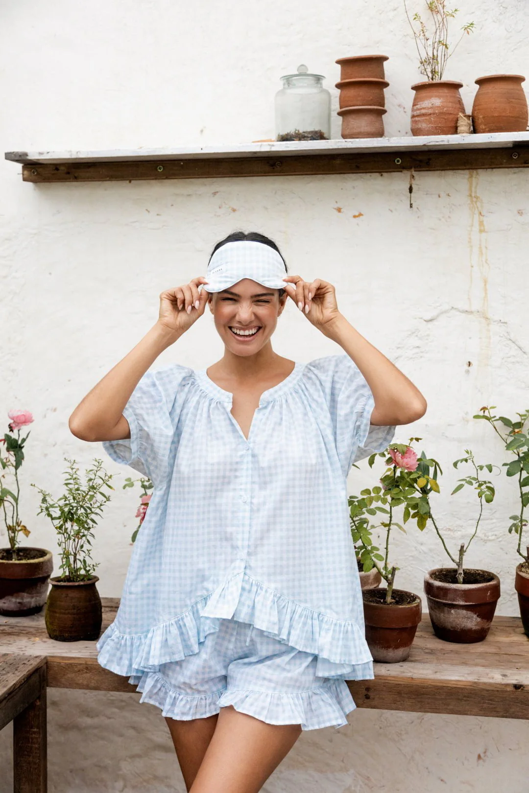 Sophie Sleep Set - Cotton - Gingham Pale Blue - Image 5