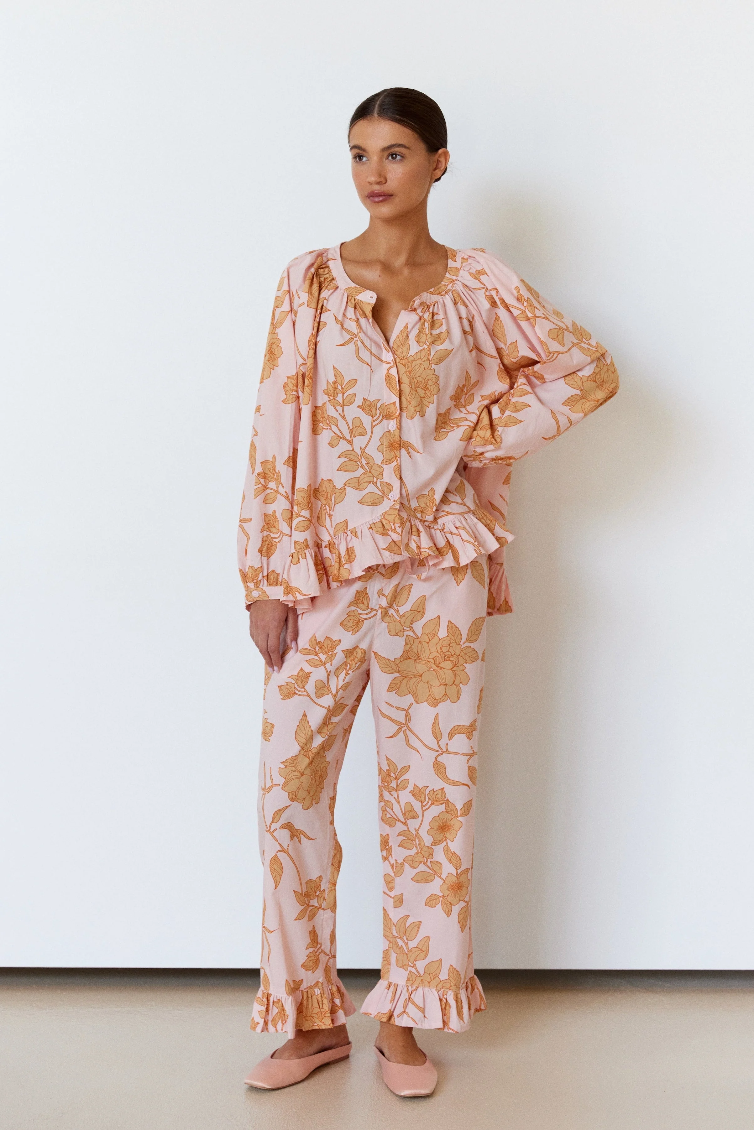 Sophie Sleep Set - Long - Cotton Modal - Romantic Floral Peach - Image 2