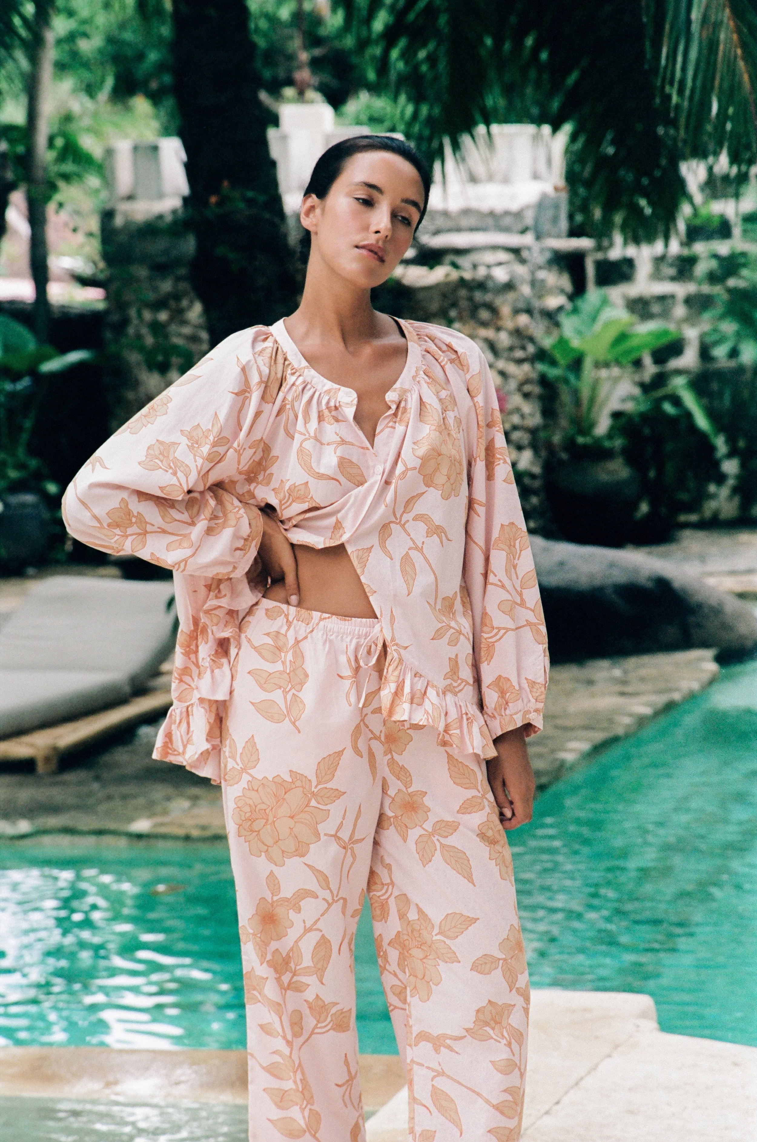Sophie Sleep Set - Long - Cotton Modal - Romantic Floral Peach - Image 4