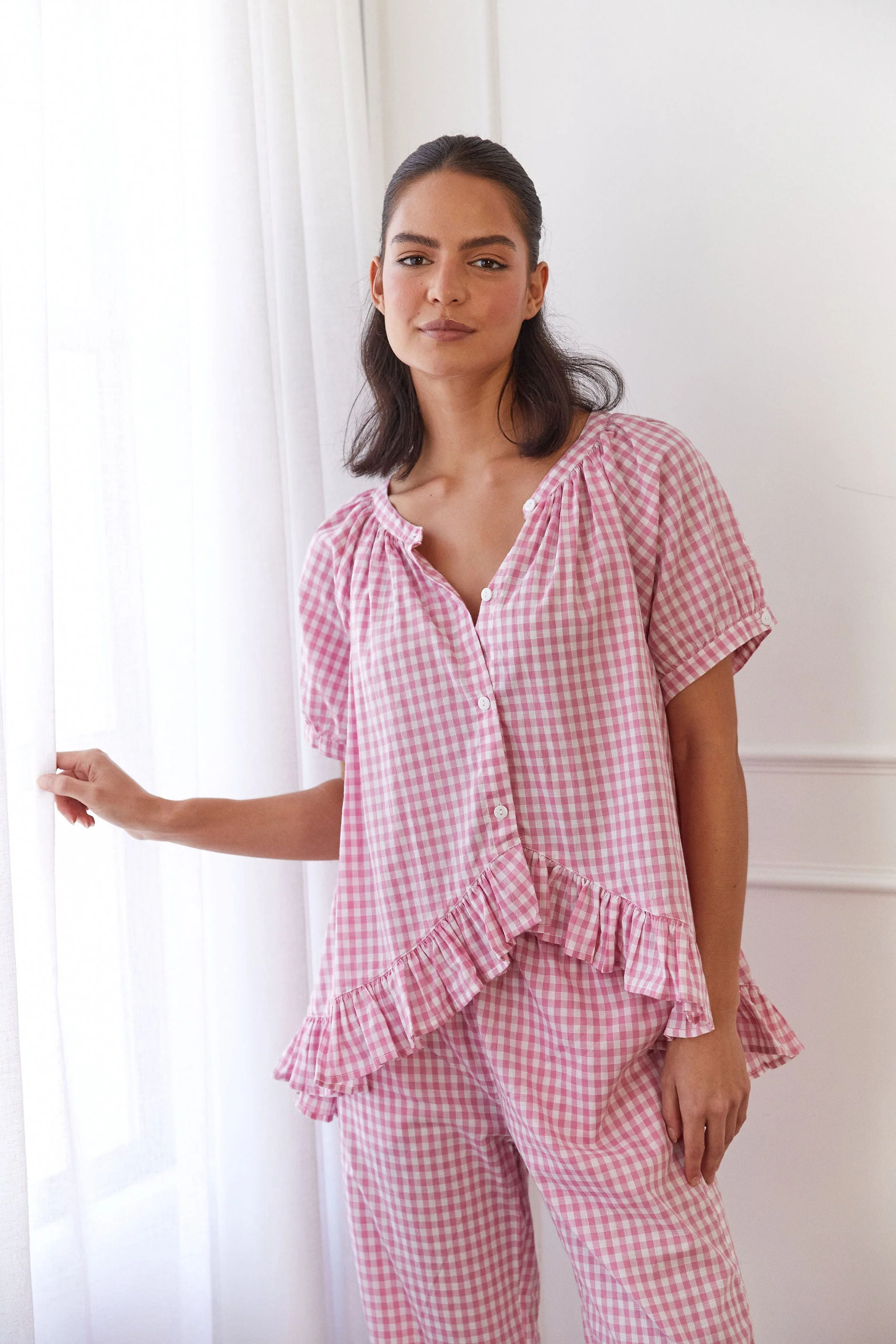 Sophie Sleep Set - Pants - Cotton - Gingham Berry - Image 11