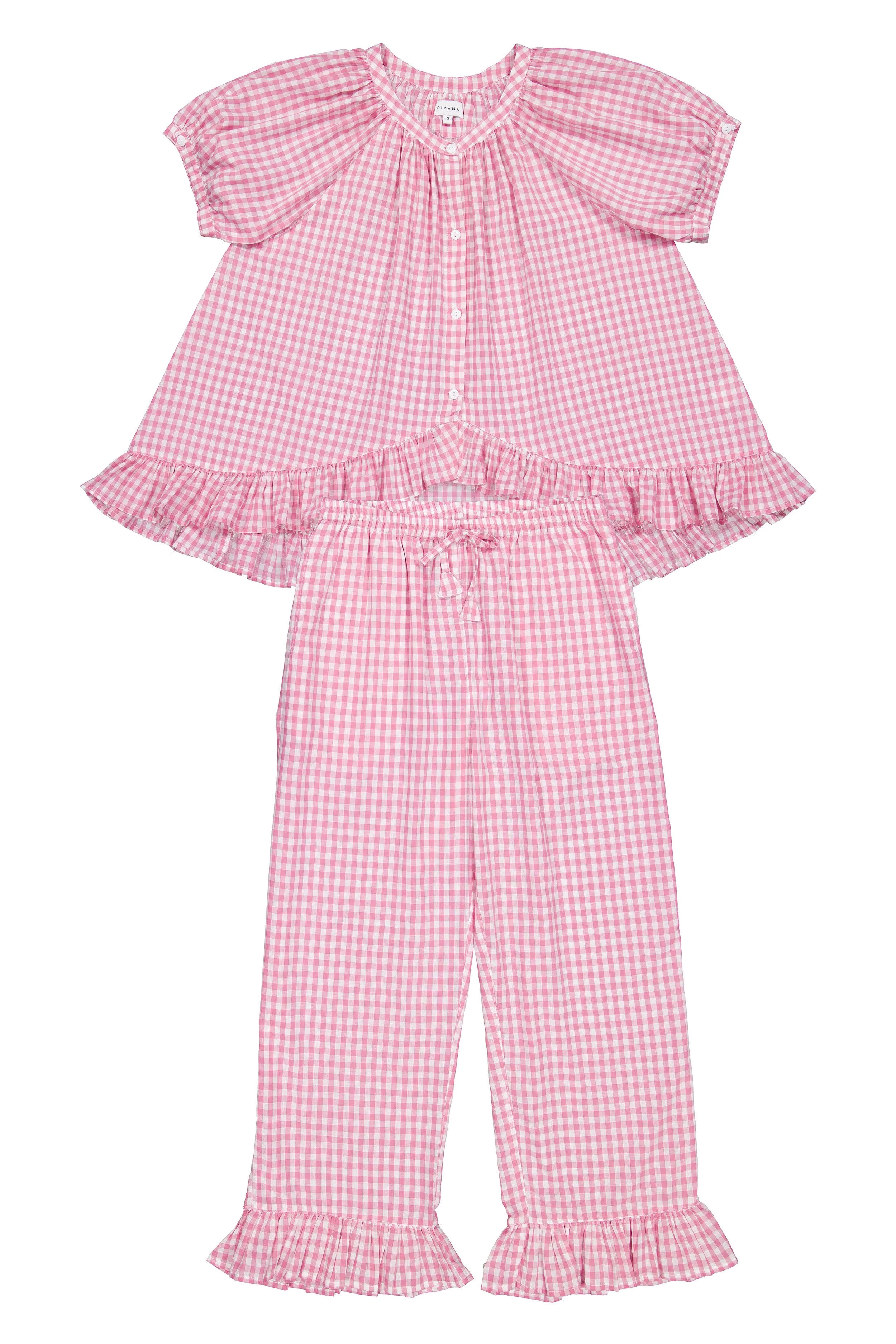 Sophie Sleep Set - Pants - Cotton - Gingham Berry - Image 3