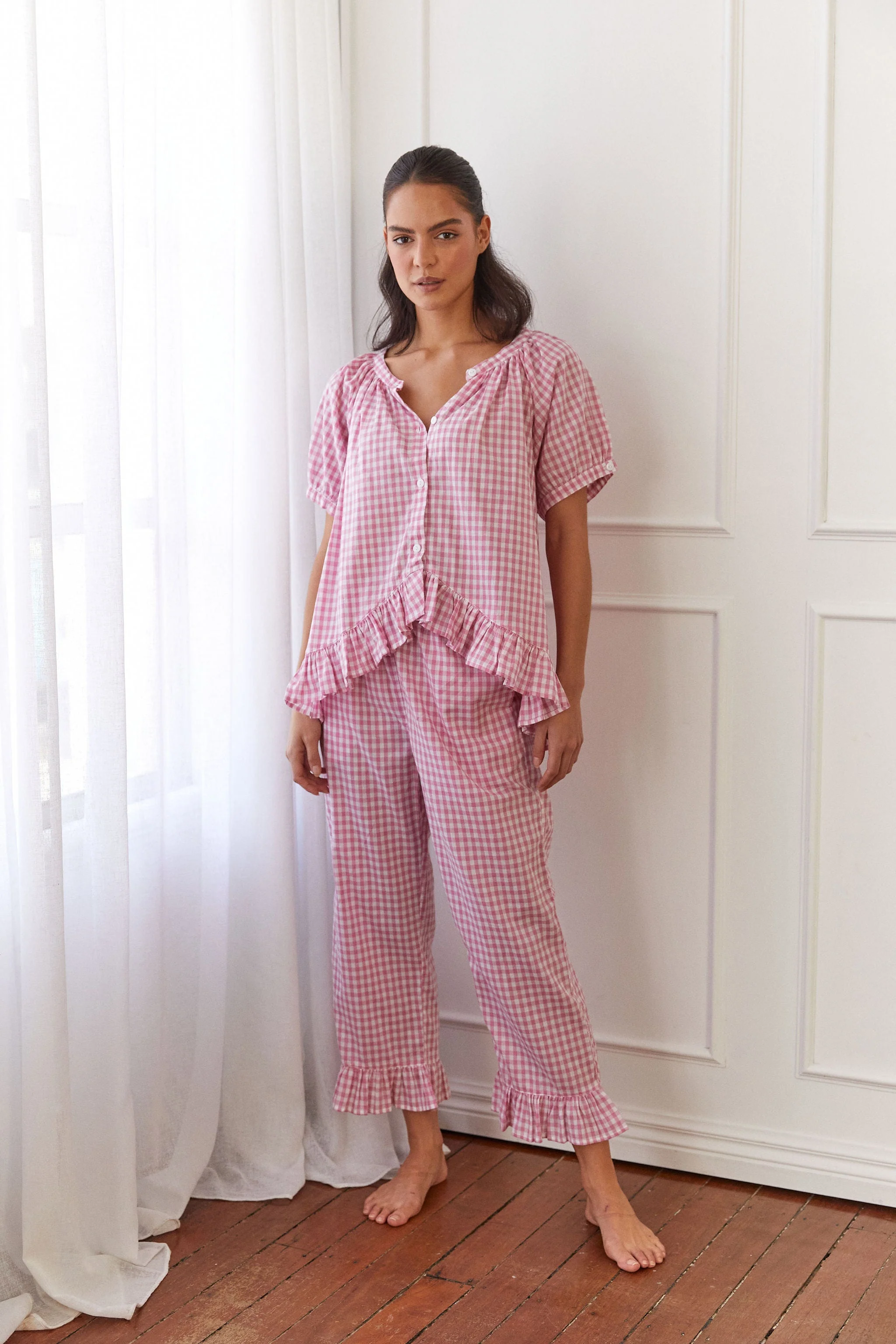 Sophie Sleep Set - Pants - Cotton - Gingham Berry - Image 4