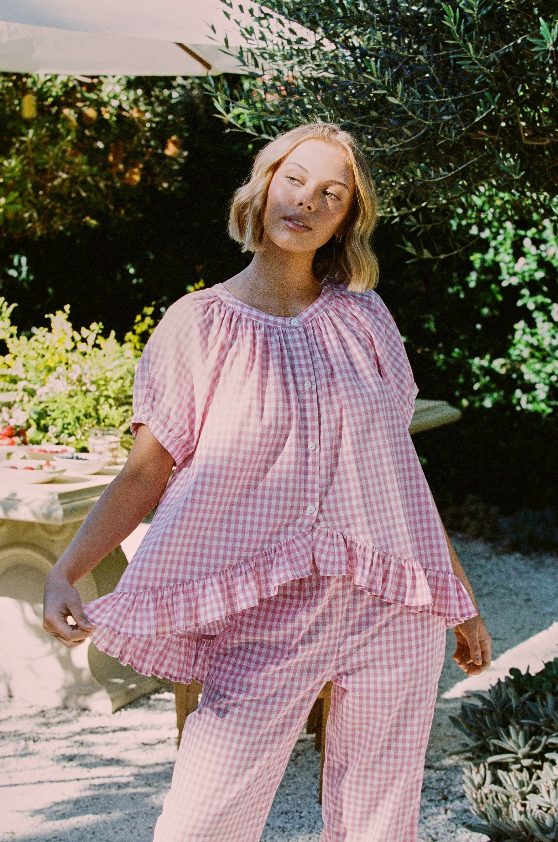 Sophie Sleep Set - Pants - Cotton - Gingham Berry - Image 6