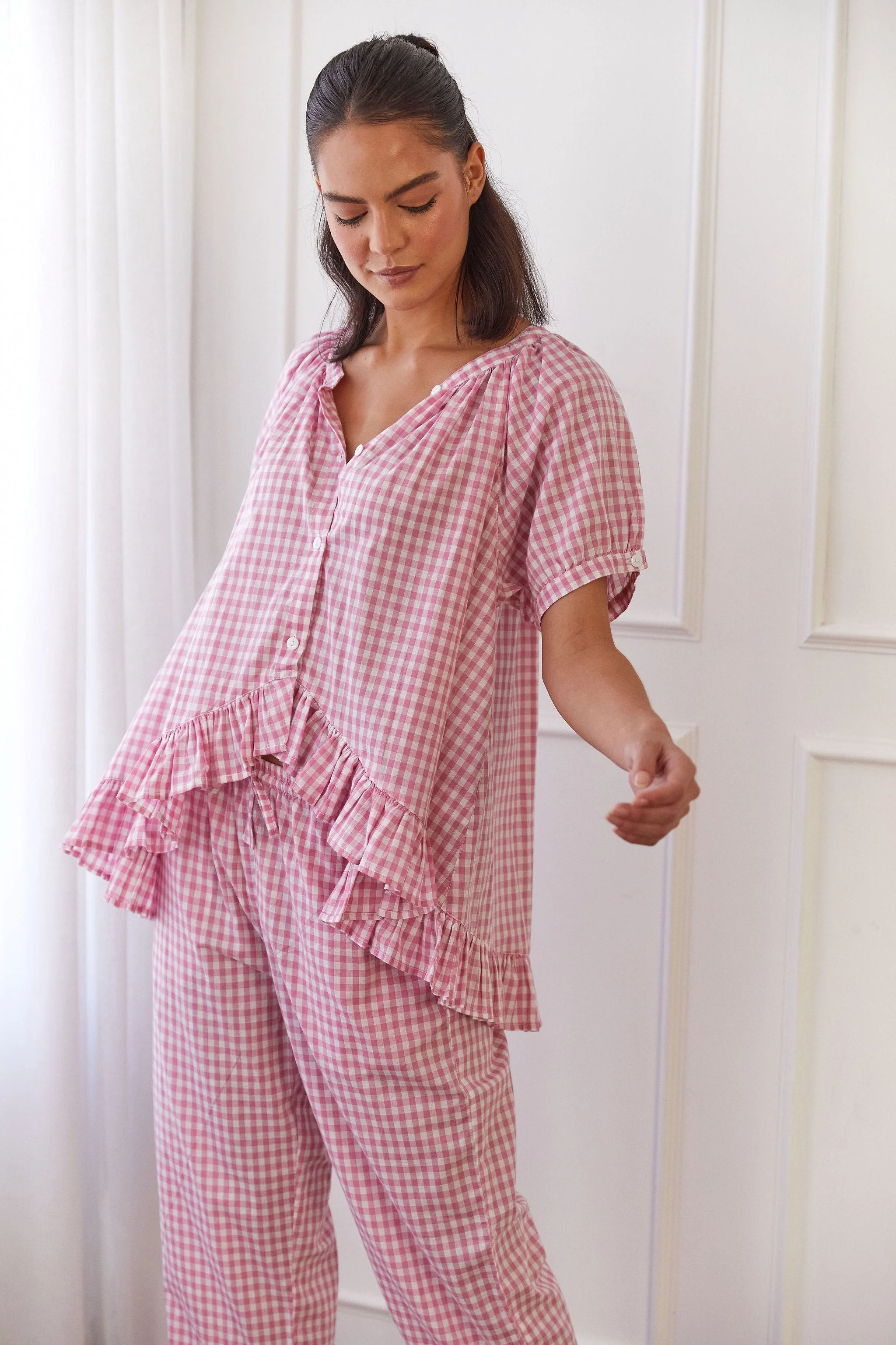 Sophie Sleep Set - Pants - Cotton - Gingham Berry - Image 7