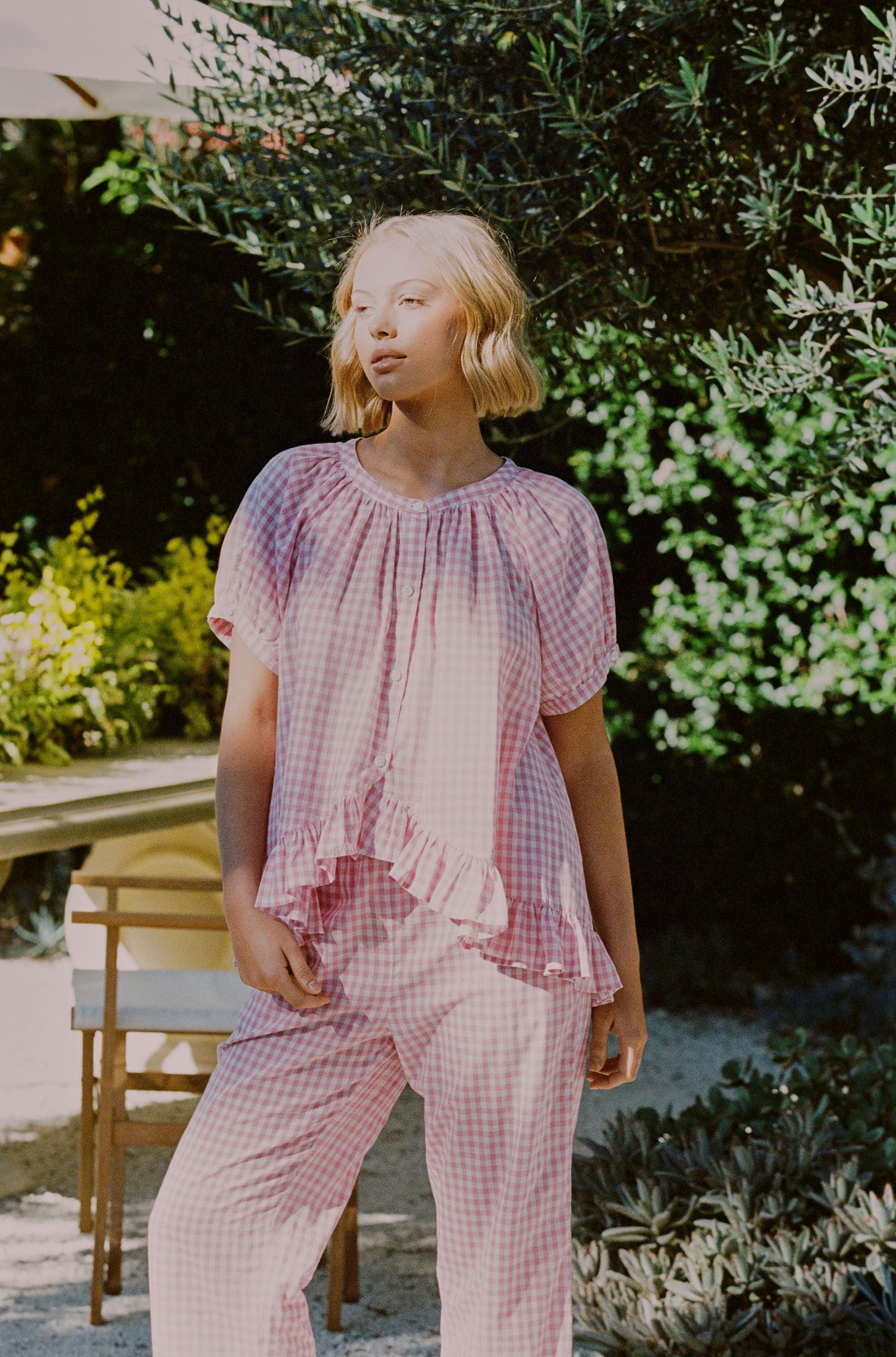 Sophie Sleep Set - Pants - Cotton - Gingham Berry - Image 8