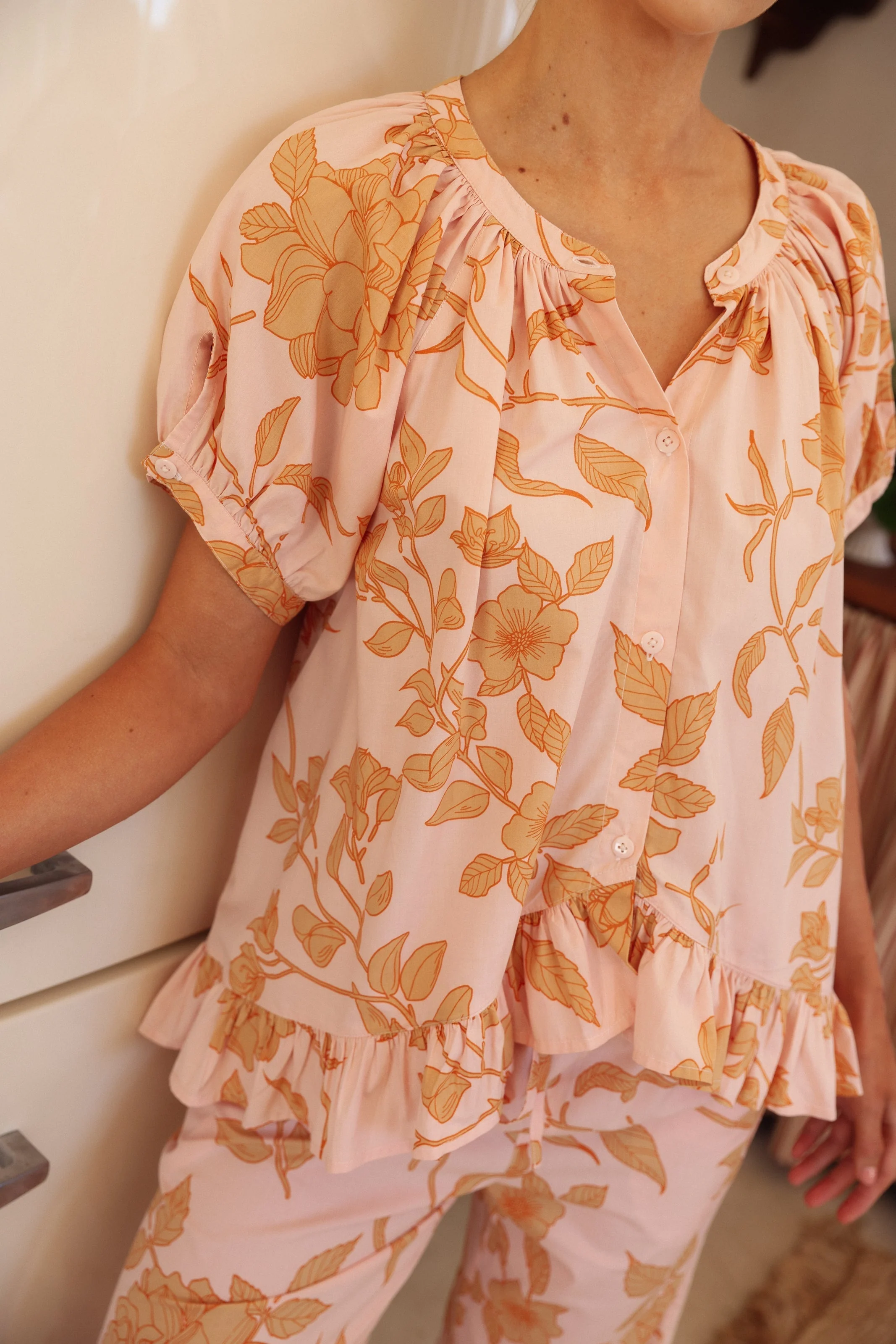 Sophie Sleep Set - Pants - Cotton Modal - Romantic Floral Peach - Image 7