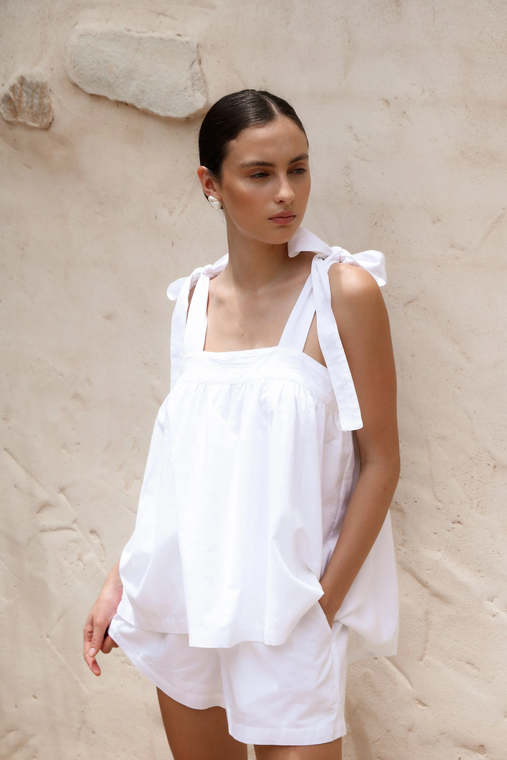 Suzie Tie Sleep Set - White Washed Cotton - Image 4